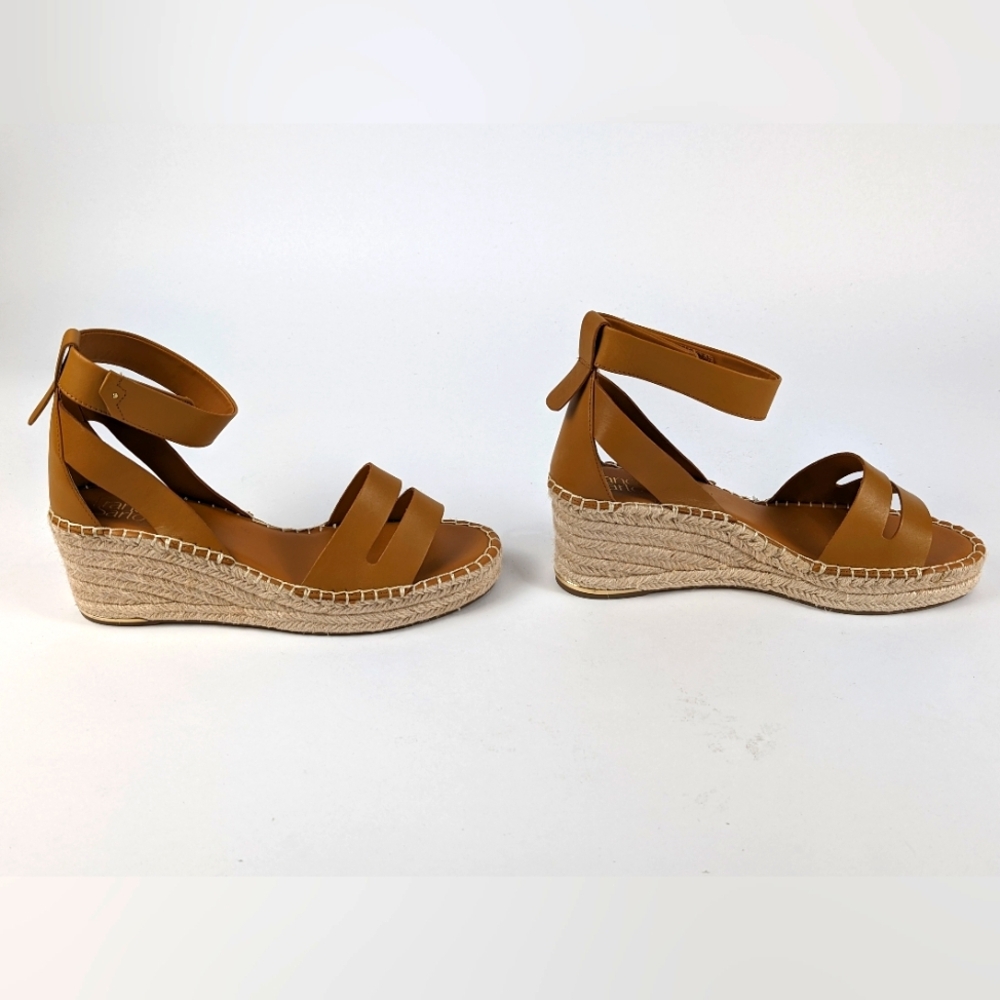 Franco Sarto Callia Brown Leather Wedge Espadrilles Sandals Ankle Strap Size 12